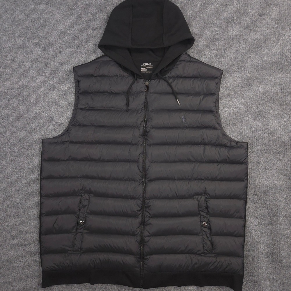 Polo Ralph Lauren Down-Panel Double-Knit Vest Mens 2XLT Black Hooded Performance